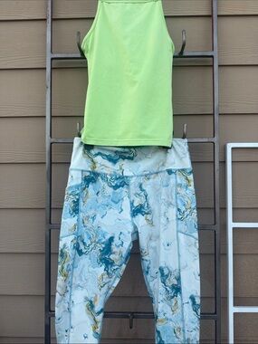Lime Green Racerback Tank with Marble Print Leggings